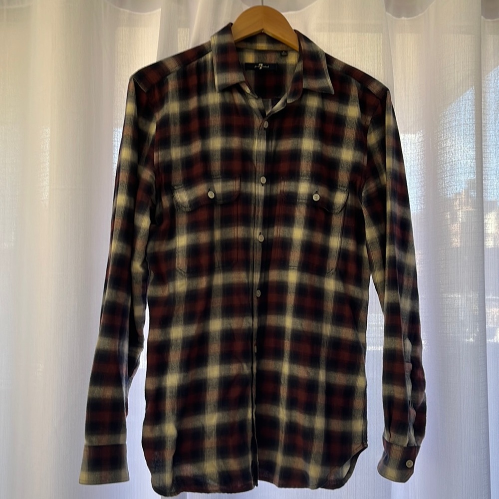 Mens plaid button down from 7 For All Mankind, size small